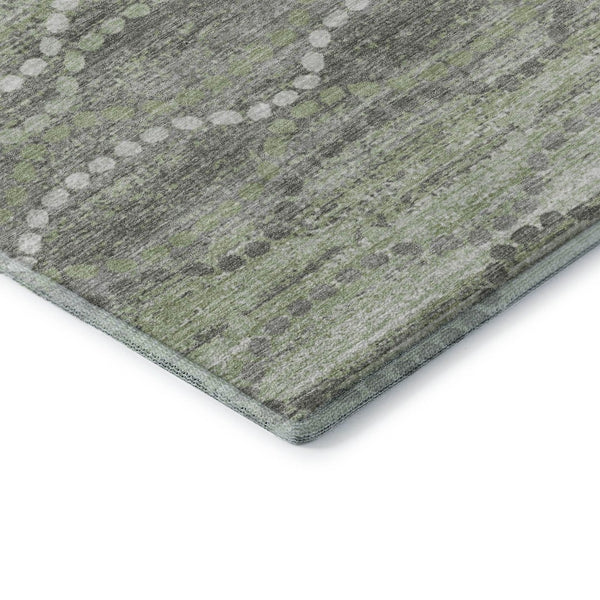 HomeRoots 5' X 8' Green And Ivory Abstract Geometric Rug - Washable, UV-Protected, Pet-Friendly Design! 715275