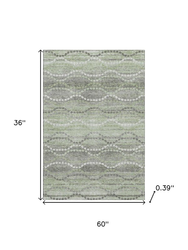 HomeRoots 5' X 8' Green And Ivory Abstract Geometric Rug - Washable, UV-Protected, Pet-Friendly Design! 715275