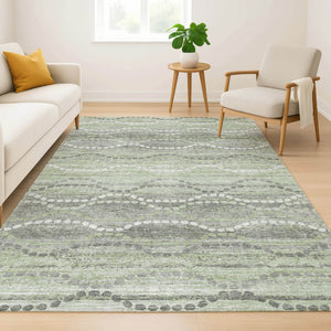 HomeRoots 5' X 8' Green And Ivory Abstract Geometric Rug - Washable, UV-Protected, Pet-Friendly Design! 715275