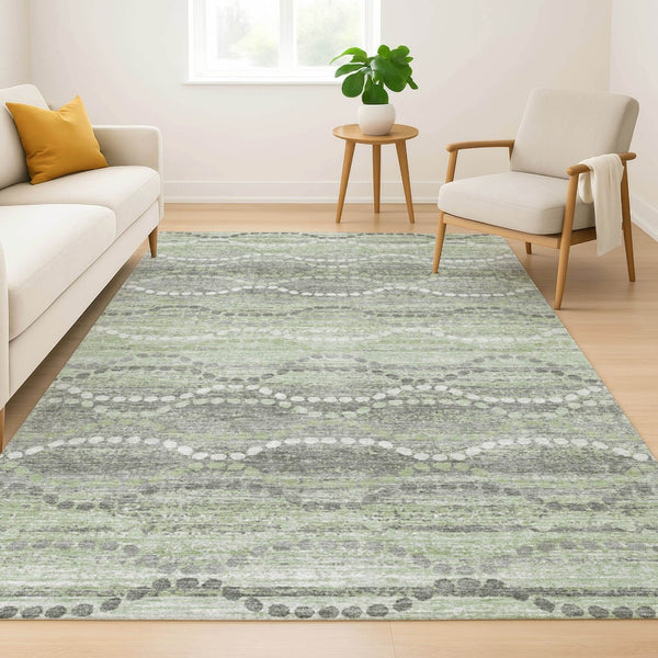 HomeRoots 5' X 8' Green And Ivory Abstract Geometric Rug - Washable, UV-Protected, Pet-Friendly Design! 715275