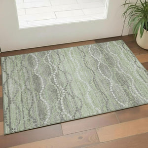 HomeRoots 5' X 8' Green And Ivory Abstract Geometric Rug - Washable, UV-Protected, Pet-Friendly Design! 715275