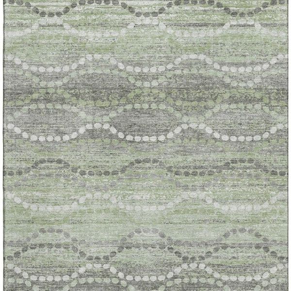 HomeRoots 8' Green And Ivory Abstract Geometric Round Rug - Washable, UV-Protected, Durable & Stylish Decor 715276