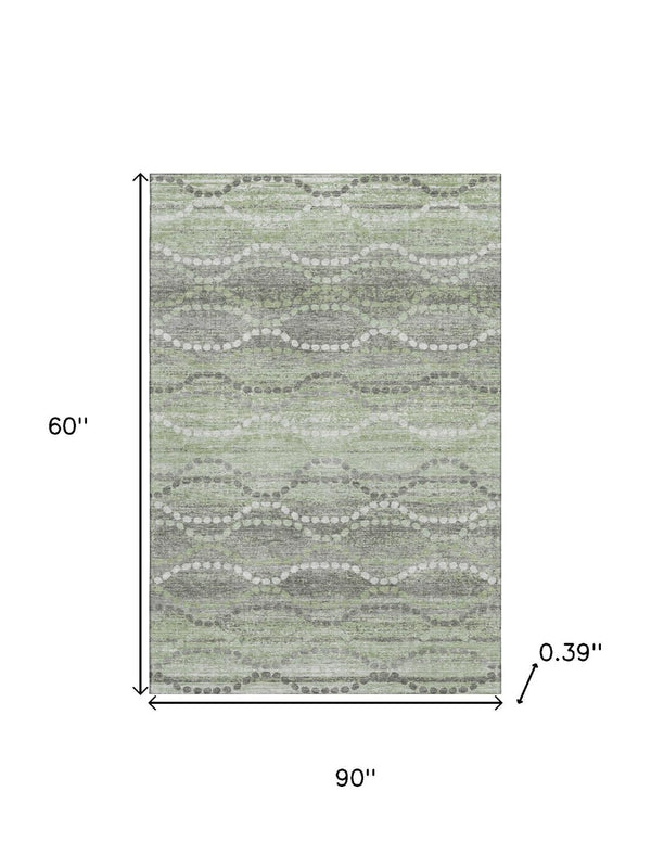 HomeRoots 8' Green And Ivory Abstract Geometric Round Rug - Washable, UV-Protected, Durable & Stylish Decor 715276