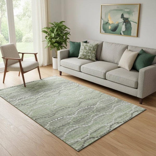 HomeRoots 8' Green And Ivory Abstract Geometric Round Rug - Washable, UV-Protected, Durable & Stylish Decor 715276