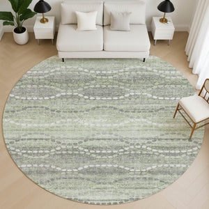 HomeRoots 8' X 10' Washable Green and Ivory Geometric Area Rug with UV Protection for High-Traffic Spaces 715277