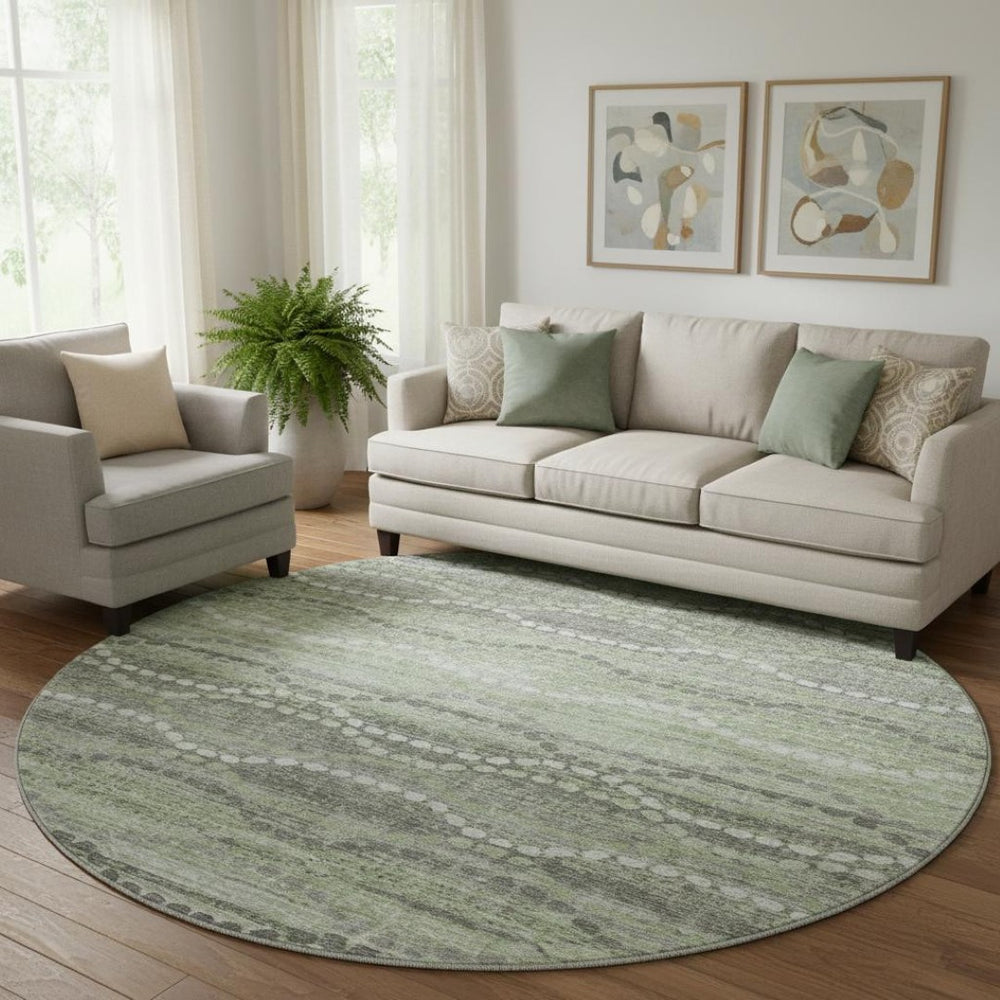 HomeRoots 8' X 10' Washable Green and Ivory Geometric Area Rug with UV Protection for High-Traffic Spaces 715277
