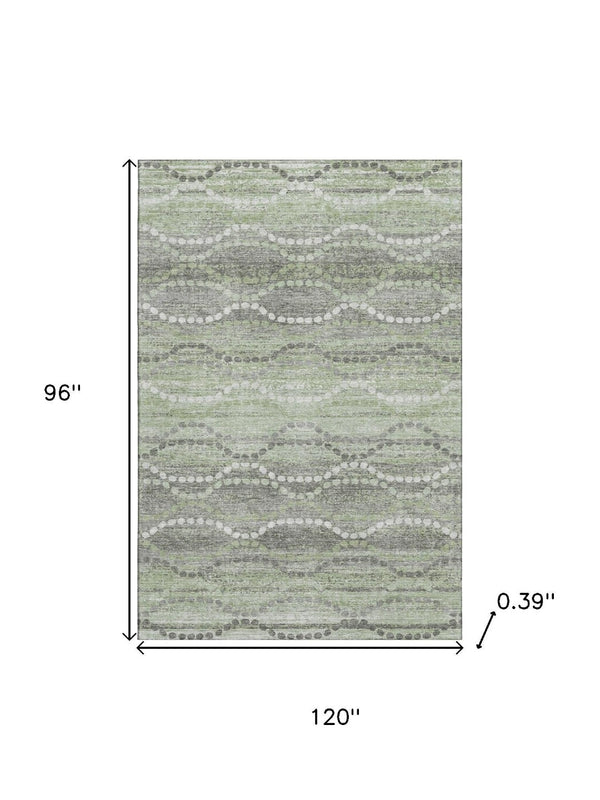 HomeRoots 9' X 12' Green and Ivory Abstract Geometric Area Rug - Washable, UV-Protected, and Stain-Resistant! 715278