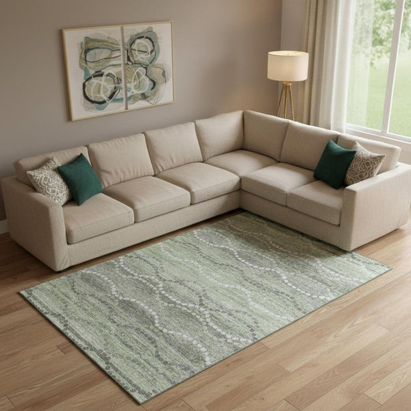 HomeRoots 10' X 14' Stylish Green and Ivory Abstract Geometric Area Rug - Machine Washable, UV Protected Design 715279