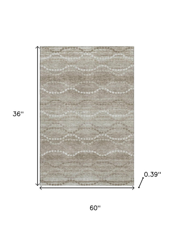 HomeRoots 5' X 8' Khaki & Ivory Geometric Area Rug - Washable, UV Protected, Durable for Homes with Kids & Pets 715281
