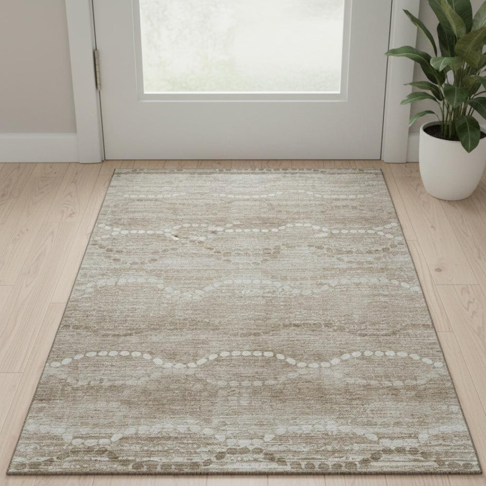 HomeRoots 5' X 8' Khaki & Ivory Geometric Area Rug - Washable, UV Protected, Durable for Homes with Kids & Pets 715281