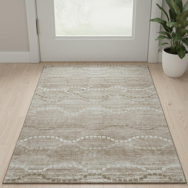 HomeRoots 5' X 8' Khaki & Ivory Geometric Area Rug - Washable, UV Protected, Durable for Homes with Kids & Pets 715281