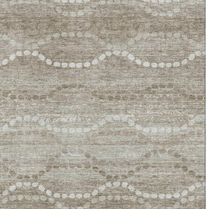 HomeRoots 8' Stylish Khaki and Ivory Abstract Geometric Washable Round Rug with UV Protection for Homes 715282