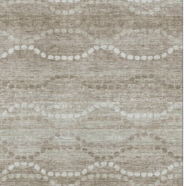 HomeRoots 8' Stylish Khaki and Ivory Abstract Geometric Washable Round Rug with UV Protection for Homes 715282