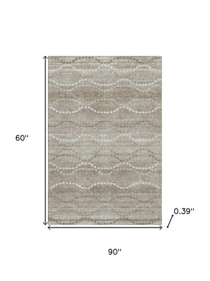 HomeRoots 8' Stylish Khaki and Ivory Abstract Geometric Washable Round Rug with UV Protection for Homes 715282