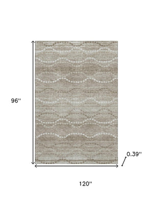HomeRoots 9' X 12' Khaki & Ivory Abstract Geometric Area Rug – Washable, UV Protected, Durable & Stylish Design 715284