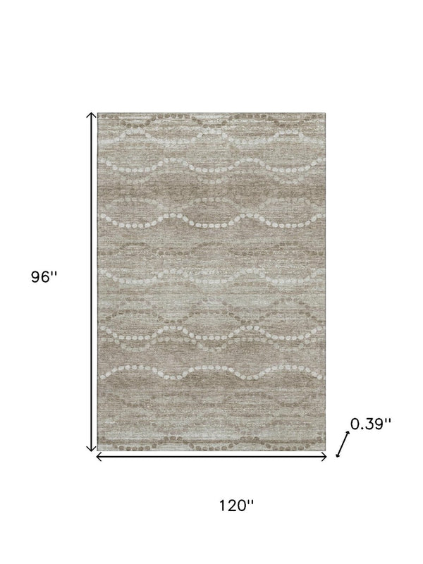 HomeRoots 9' X 12' Khaki & Ivory Abstract Geometric Area Rug – Washable, UV Protected, Durable & Stylish Design 715284