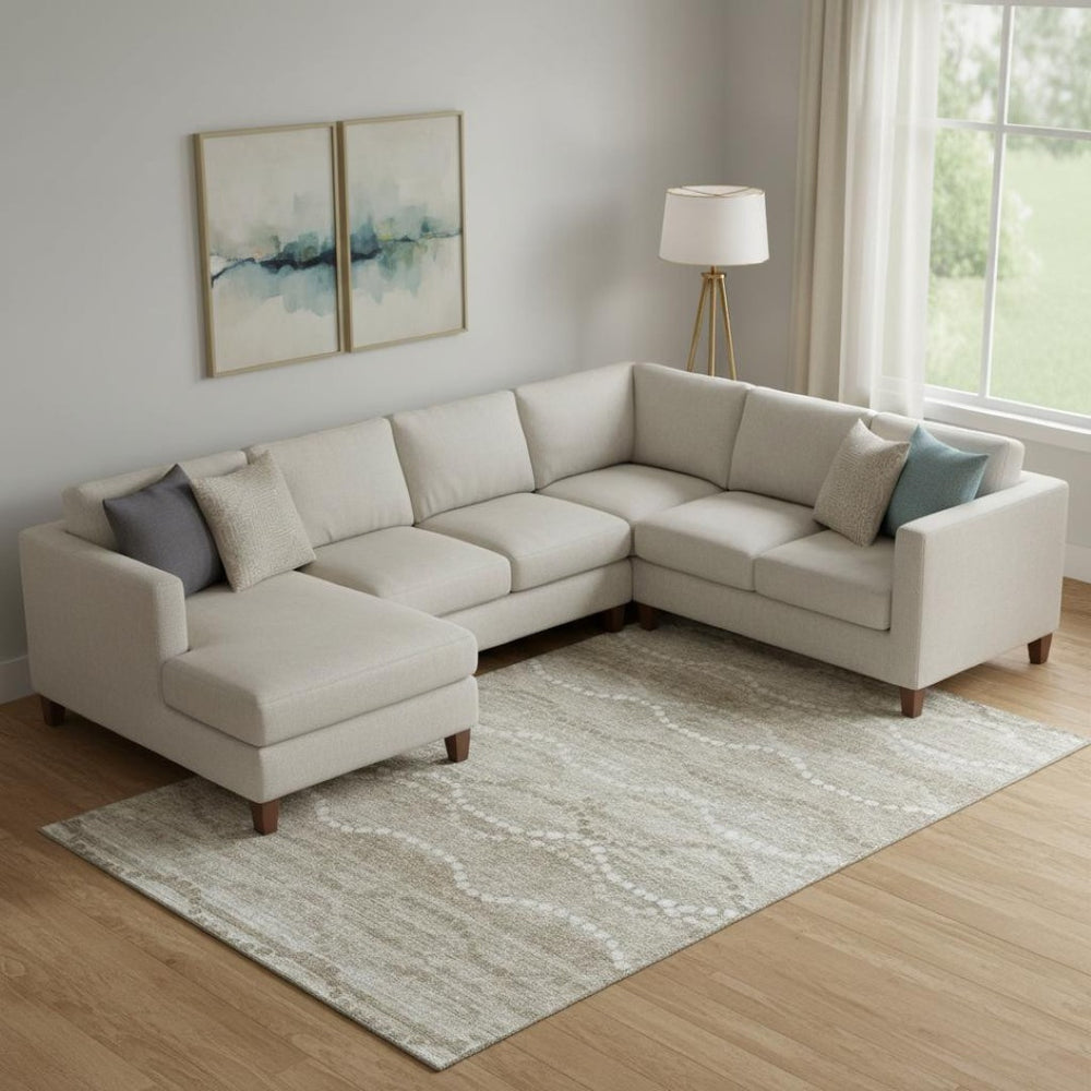 HomeRoots 9' X 12' Khaki & Ivory Abstract Geometric Area Rug – Washable, UV Protected, Durable & Stylish Design 715284
