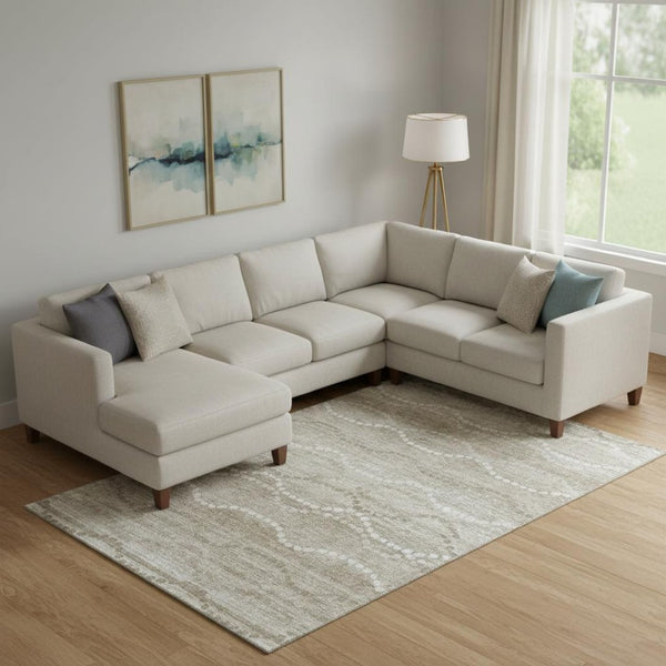 HomeRoots 9' X 12' Khaki & Ivory Abstract Geometric Area Rug – Washable, UV Protected, Durable & Stylish Design 715284