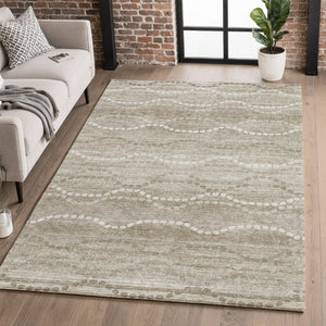 HomeRoots 10' Khaki and Ivory Abstract Geometric Area Rug – Washable, UV-Protected, and Ideal for Busy Homes 715285