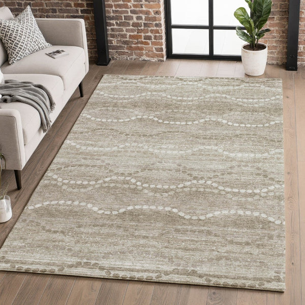 HomeRoots 10' Khaki and Ivory Abstract Geometric Area Rug – Washable, UV-Protected, and Ideal for Busy Homes 715285