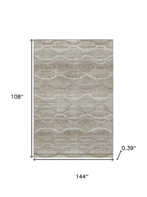 HomeRoots 10' Khaki and Ivory Abstract Geometric Area Rug – Washable, UV-Protected, and Ideal for Busy Homes 715285