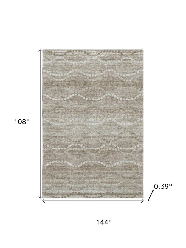 HomeRoots 10' Khaki and Ivory Abstract Geometric Area Rug – Washable, UV-Protected, and Ideal for Busy Homes 715285