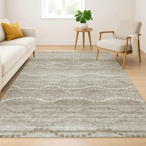 HomeRoots 10' Khaki and Ivory Abstract Geometric Area Rug – Washable, UV-Protected, and Ideal for Busy Homes 715285