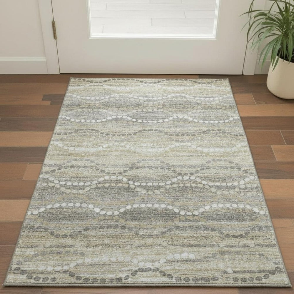 HomeRoots 5' X 8' Stylish Pewter and Ivory Abstract Geometric Washable Area Rug with UV Protection & Durability 715287