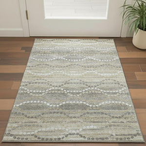 HomeRoots 5' X 8' Stylish Pewter and Ivory Abstract Geometric Washable Area Rug with UV Protection & Durability 715287