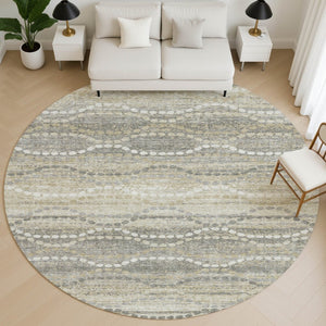 HomeRoots 8' X 10' Abstract Geometric Area Rug in Pewter & Ivory - Washable, Stain Resistant, UV Protected! 715289