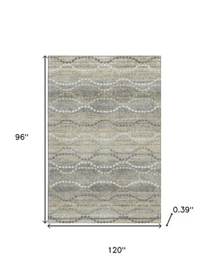HomeRoots 9' X 12' Contemporary Pewter & Ivory Geometric Washable Area Rug with UV Protection for Homes 715290
