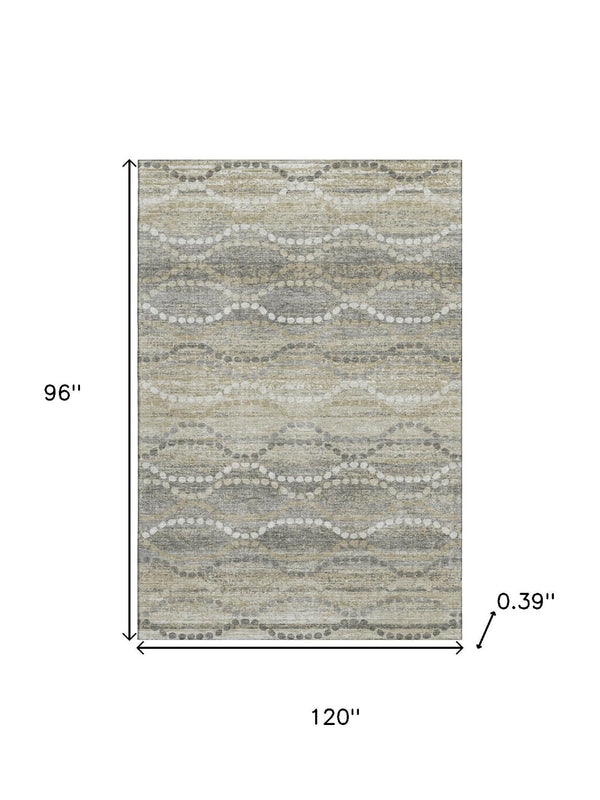 HomeRoots 9' X 12' Contemporary Pewter & Ivory Geometric Washable Area Rug with UV Protection for Homes 715290