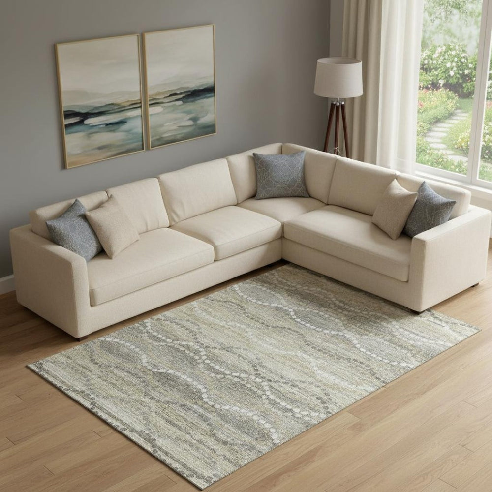 HomeRoots 9' X 12' Contemporary Pewter & Ivory Geometric Washable Area Rug with UV Protection for Homes 715290