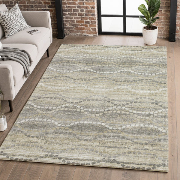 HomeRoots 10' X 14' Stylish Pewter and Ivory Geometric Washable Area Rug with UV Protection for Busy Homes 715291