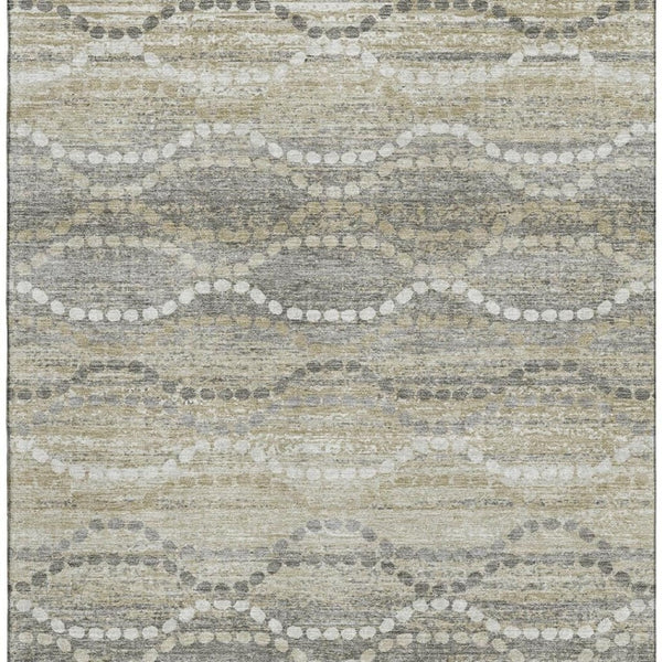 HomeRoots 10' X 14' Stylish Pewter and Ivory Geometric Washable Area Rug with UV Protection for Busy Homes 715291