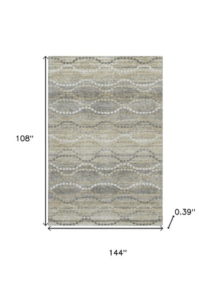 HomeRoots 10' X 14' Stylish Pewter and Ivory Geometric Washable Area Rug with UV Protection for Busy Homes 715291