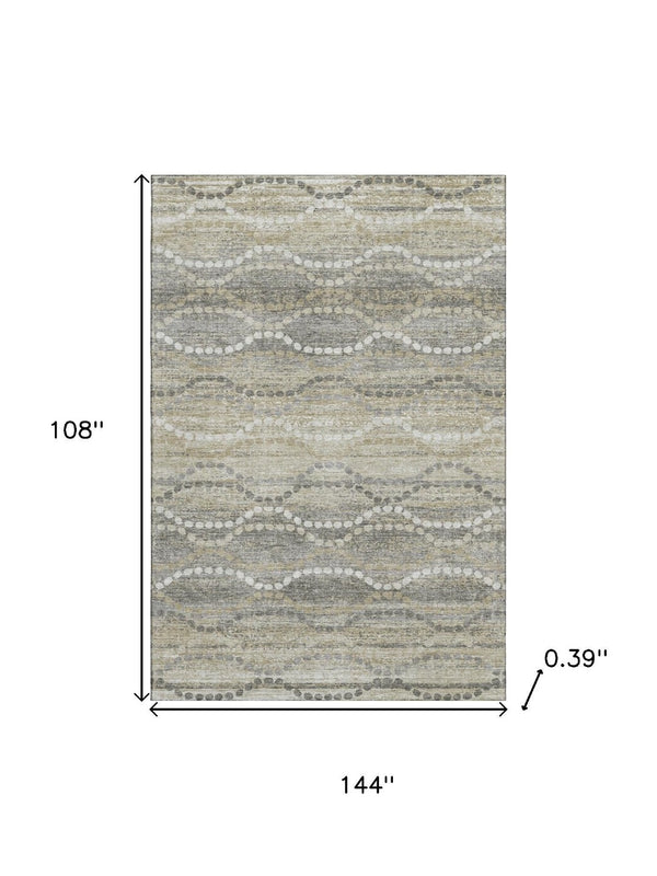 HomeRoots 10' X 14' Stylish Pewter and Ivory Geometric Washable Area Rug with UV Protection for Busy Homes 715291