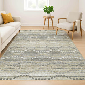 HomeRoots 10' X 14' Stylish Pewter and Ivory Geometric Washable Area Rug with UV Protection for Busy Homes 715291