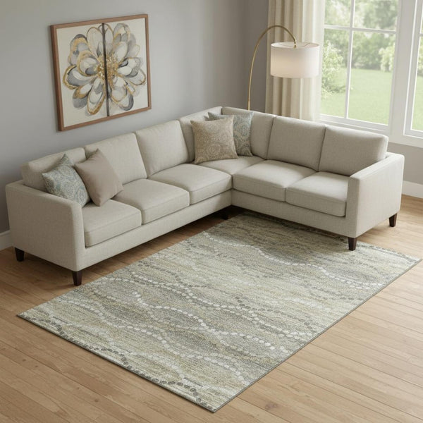 HomeRoots 10' X 14' Stylish Pewter and Ivory Geometric Washable Area Rug with UV Protection for Busy Homes 715291