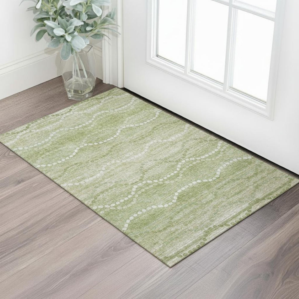HomeRoots 5' X 8' Stylish Sage and Ivory Geometric Area Rug - Washable, Stain-Resistant, UV Protected Design 715293