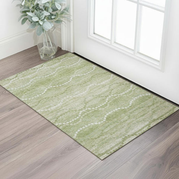 HomeRoots 5' X 8' Stylish Sage and Ivory Geometric Area Rug - Washable, Stain-Resistant, UV Protected Design 715293