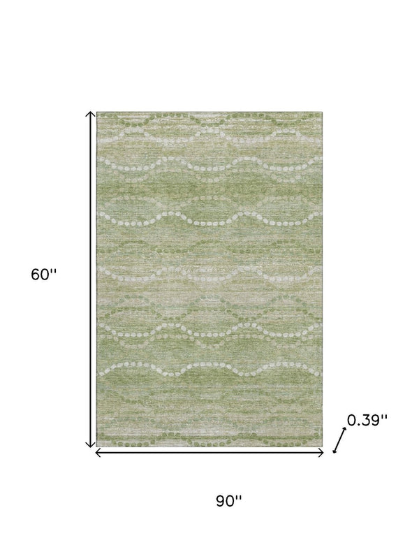 HomeRoots 8' Sage and Ivory Abstract Round Rug - Machine Washable, UV Protected, Stain Resistant, Non-Slip Design 715294