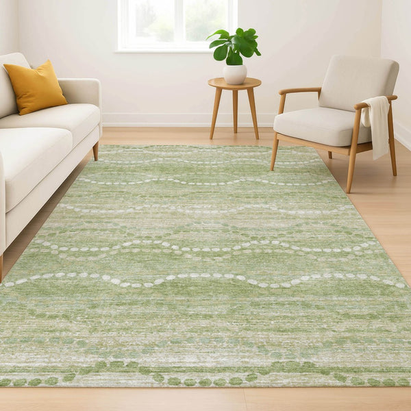 HomeRoots 9' X 12' Sage & Ivory Geometric Area Rug - Washable, UV-Protected, Stain-Resistant for Busy Homes 715296