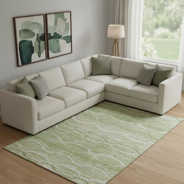 HomeRoots 9' X 12' Sage & Ivory Geometric Area Rug - Washable, UV-Protected, Stain-Resistant for Busy Homes 715296