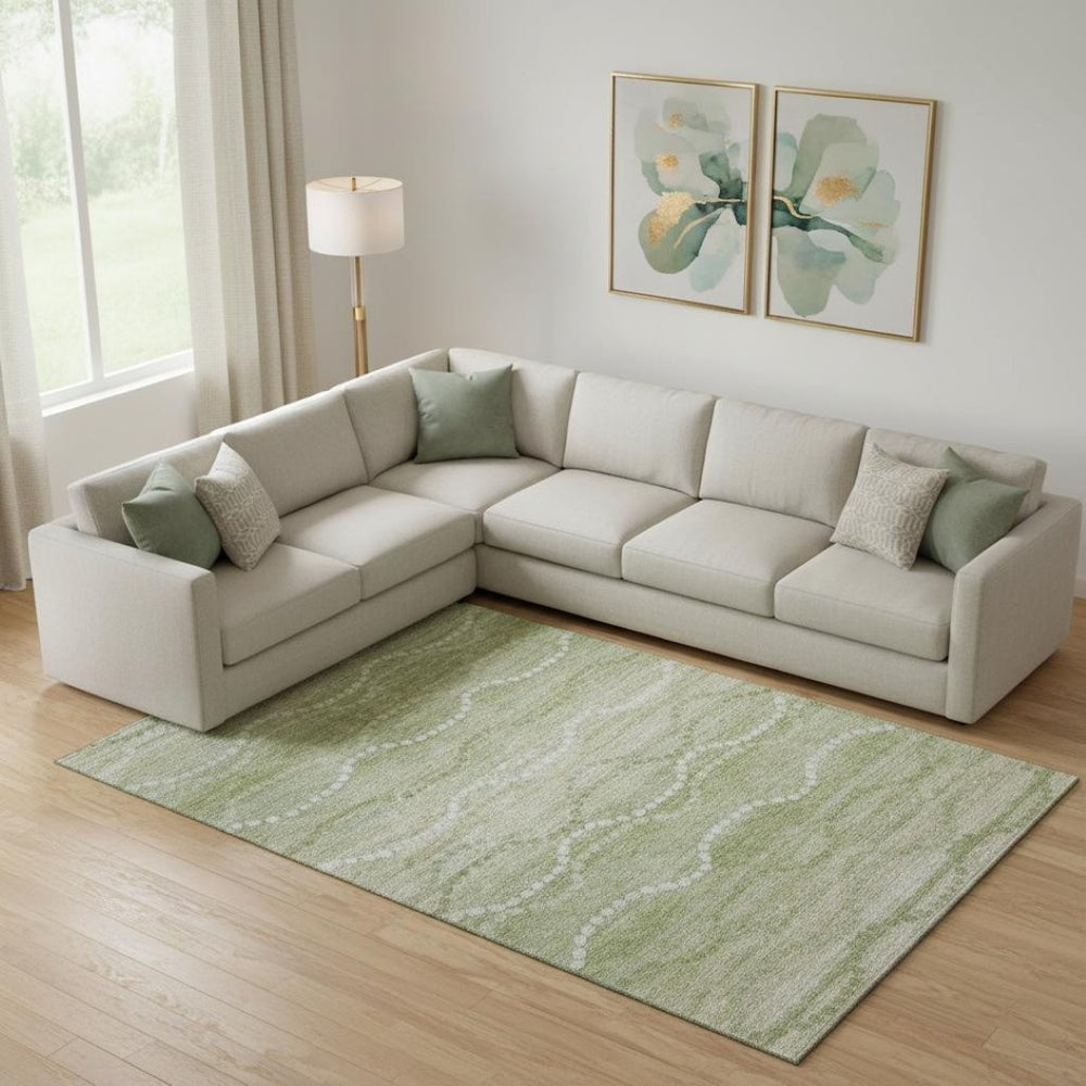 HomeRoots 10' Sage and Ivory Abstract Geometric Area Rug - Washable, UV-Protected, Stain-Resistant, Durable Design 715297