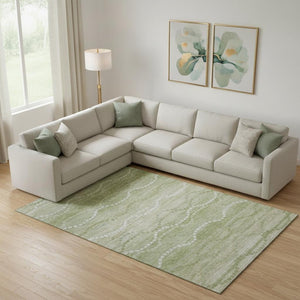 HomeRoots 10' Sage and Ivory Abstract Geometric Area Rug - Washable, UV-Protected, Stain-Resistant, Durable Design 715297
