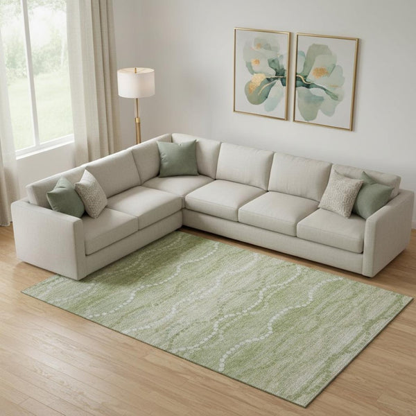 HomeRoots 10' Sage and Ivory Abstract Geometric Area Rug - Washable, UV-Protected, Stain-Resistant, Durable Design 715297