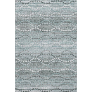 HomeRoots 8' Teal and Ivory Abstract Geometric Round Rug - Washable, UV-Protected, Stain-Resistant, Durable Design 715300