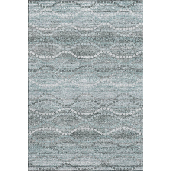 HomeRoots 8' Teal and Ivory Abstract Geometric Round Rug - Washable, UV-Protected, Stain-Resistant, Durable Design 715300