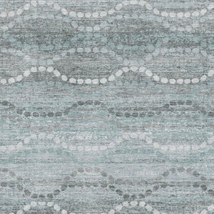 HomeRoots 8' Teal and Ivory Abstract Geometric Round Rug - Washable, UV-Protected, Stain-Resistant, Durable Design 715300